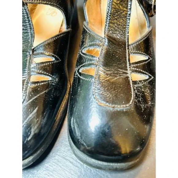 Vintage Girls Leather Shoes Stride Rite 3D Hard Soles T Strap Mary Jane Black - Picture 5 of 8